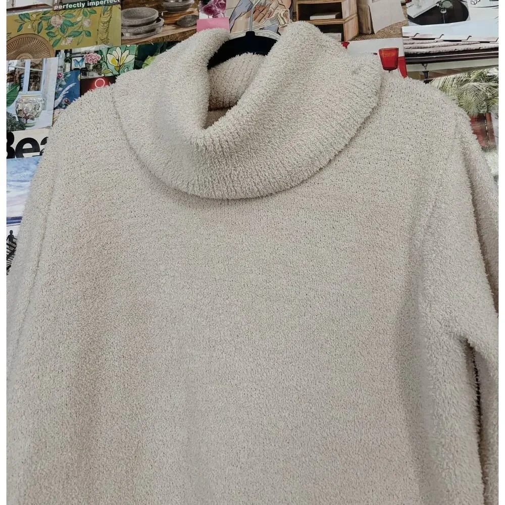 Cream Kaisley Fuzzy Turtleneck Puff Sleeve Sweater S - Picture 3 of 4